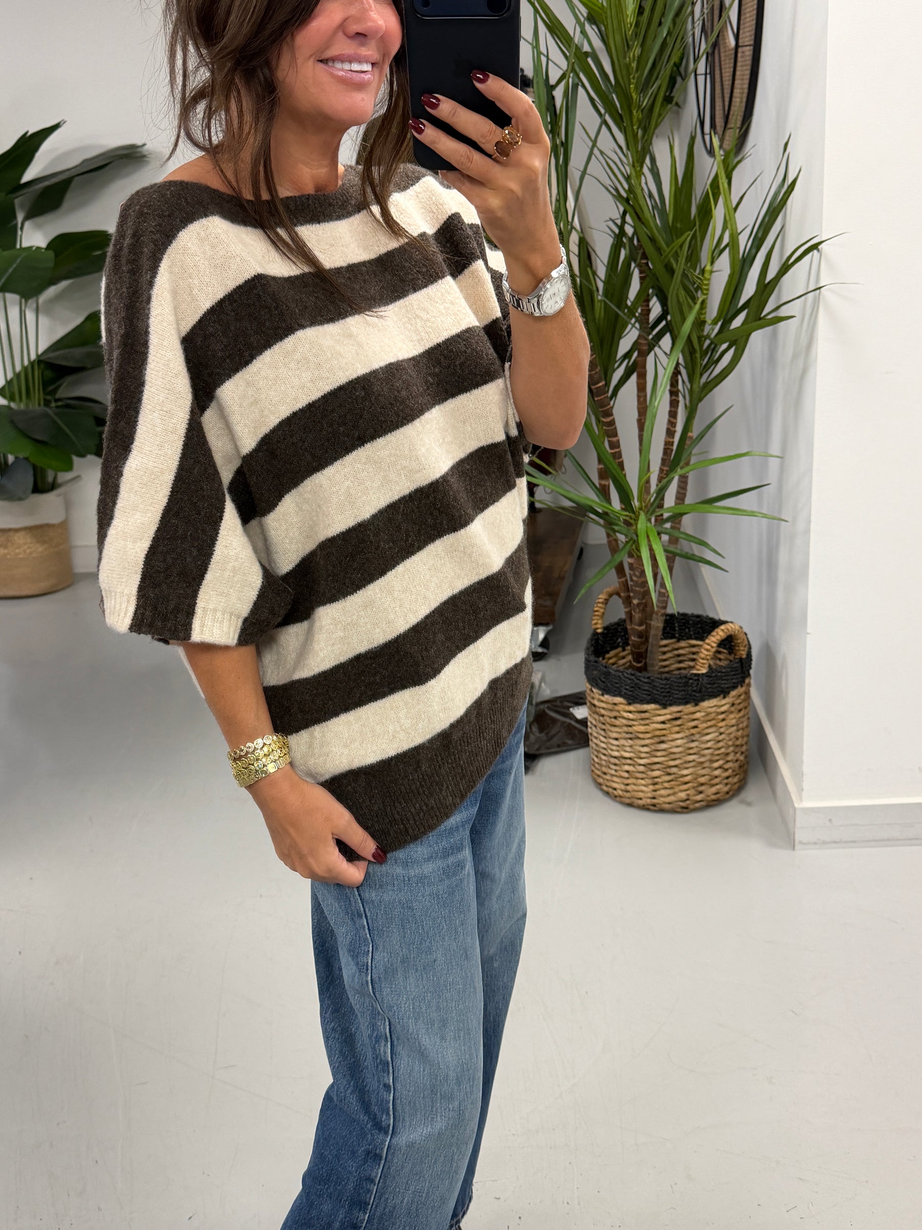 The Boat Neck Stripy Knit - Chocolate/Cream (Size 8-16)