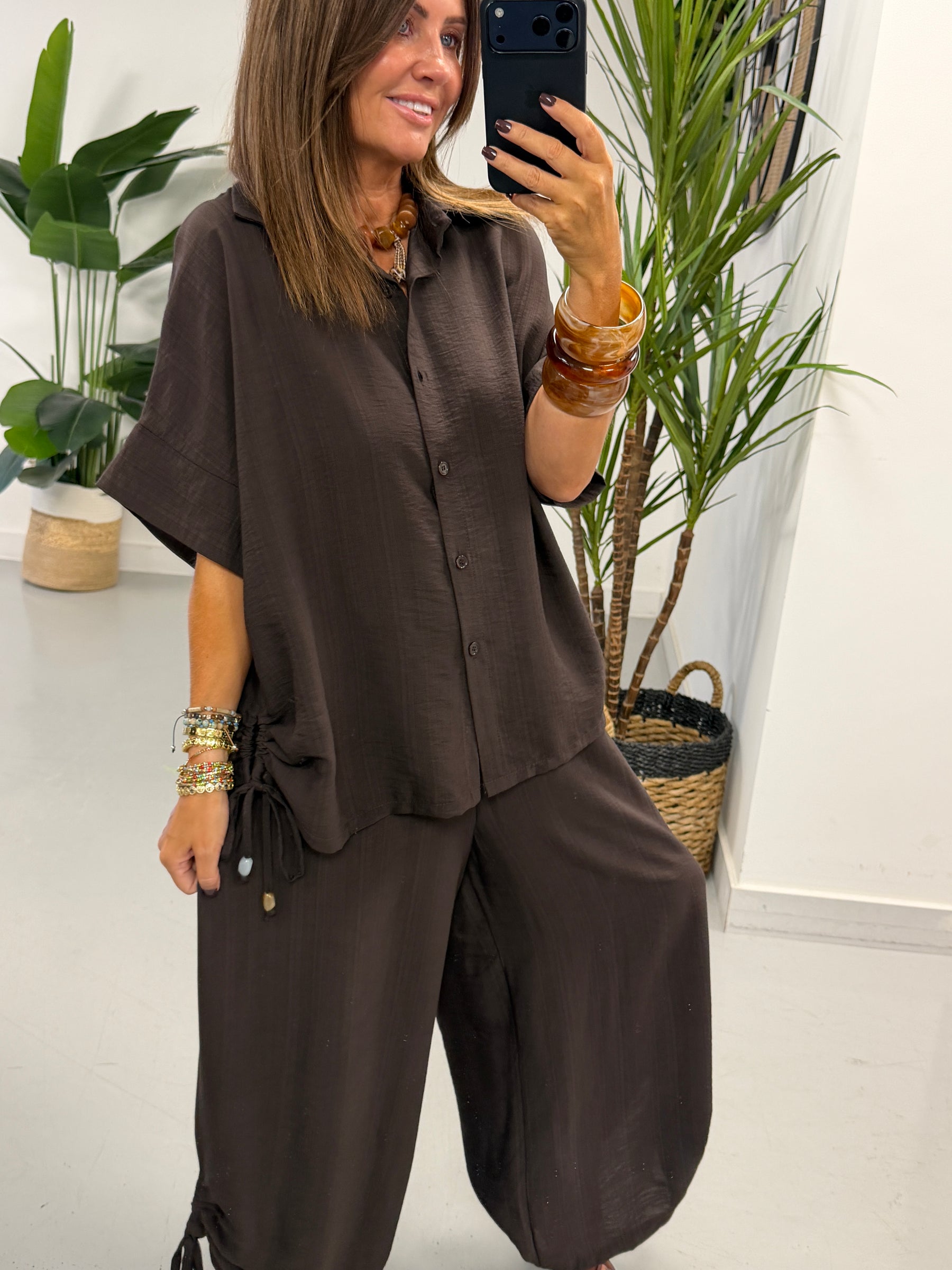 Ruched and Beaded Co-ord - Chocolate