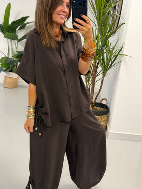 Ruched and Beaded Co-ord - Chocolate
