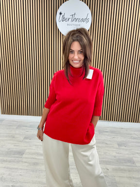 Crop Sleeve Knit - Red