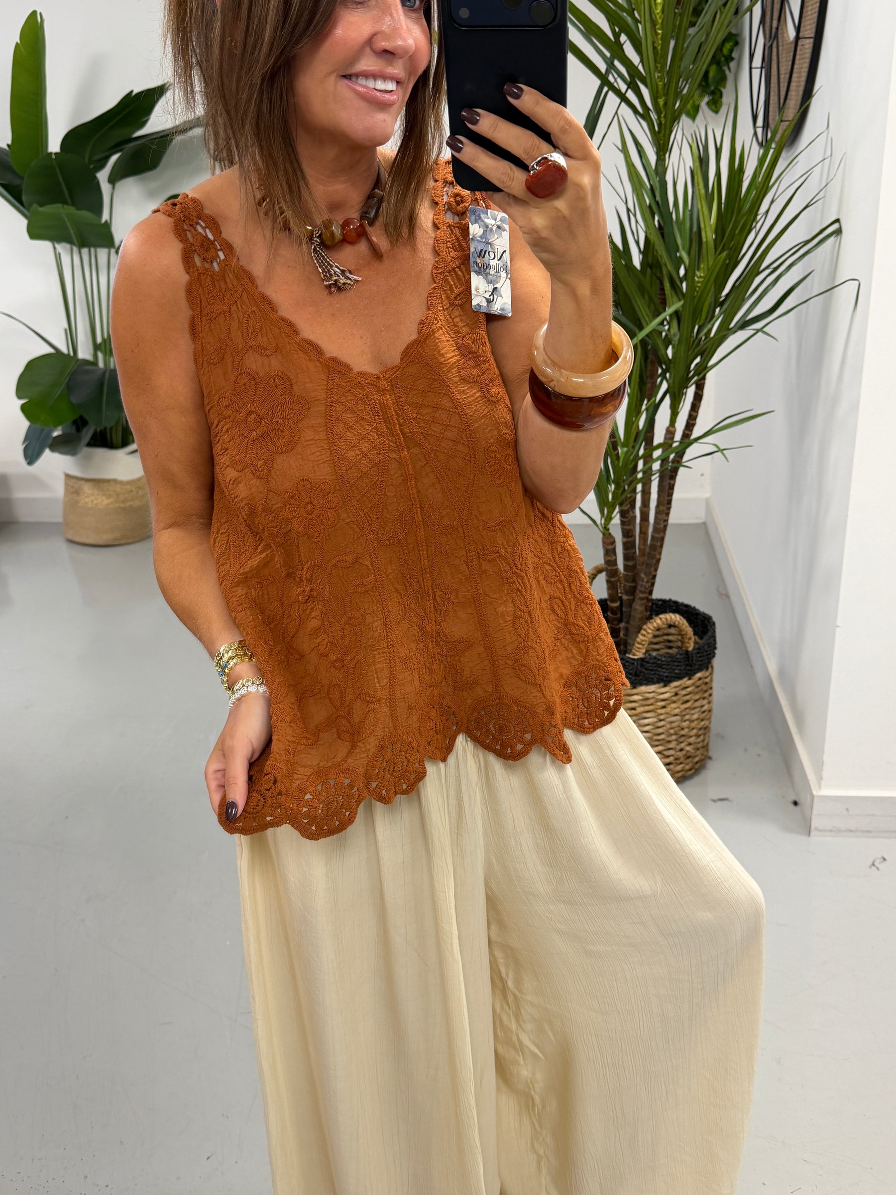 Cotton Patterned Vest - Rust