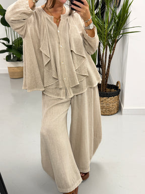 Sahara Ruffle Button Blouse - Stone