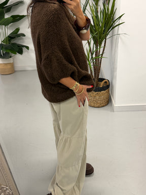 The Rustic Crop Sleeve Knit - Chocolate