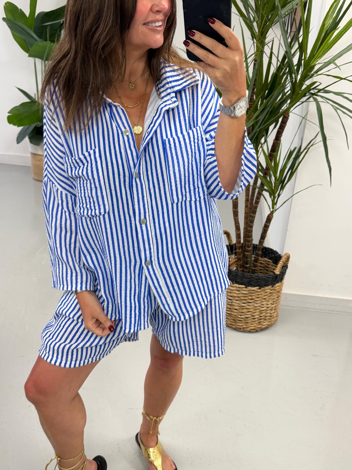 The Valencia Stripe Short Set - Royal Blue