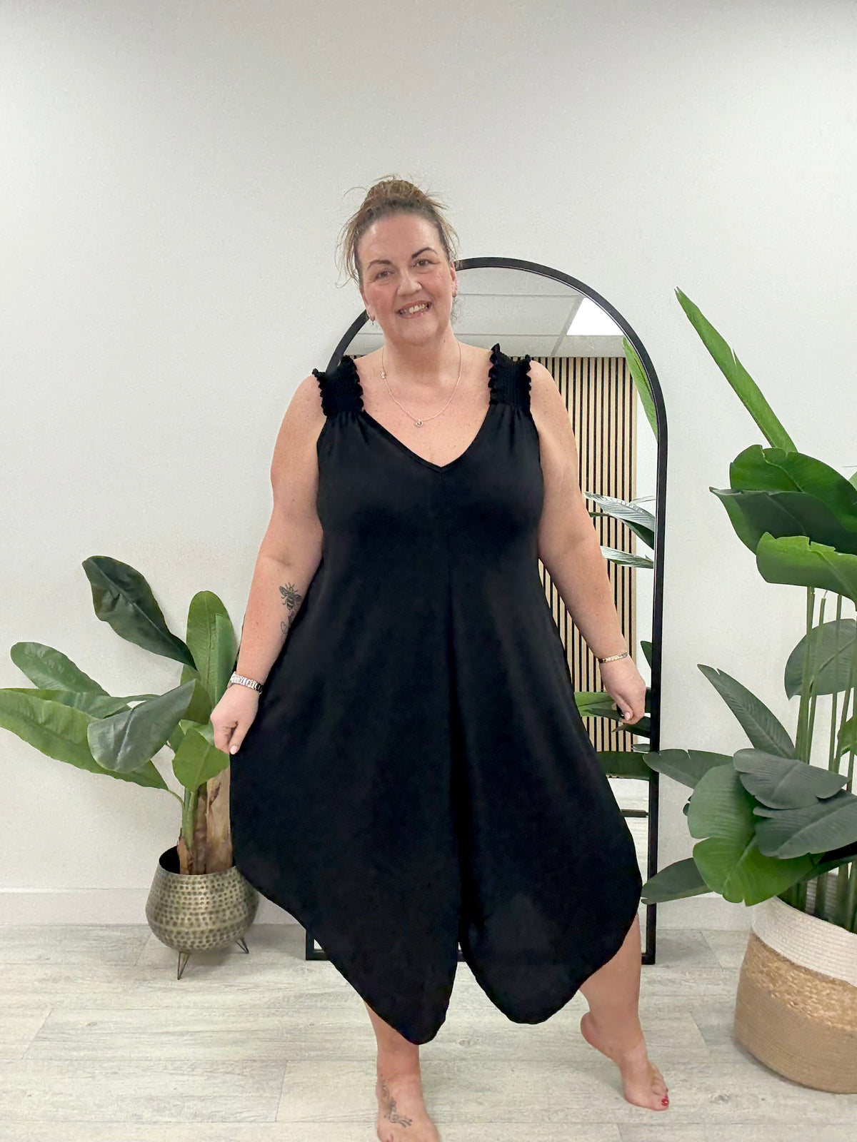 Ruched Handerchief Dress - Black