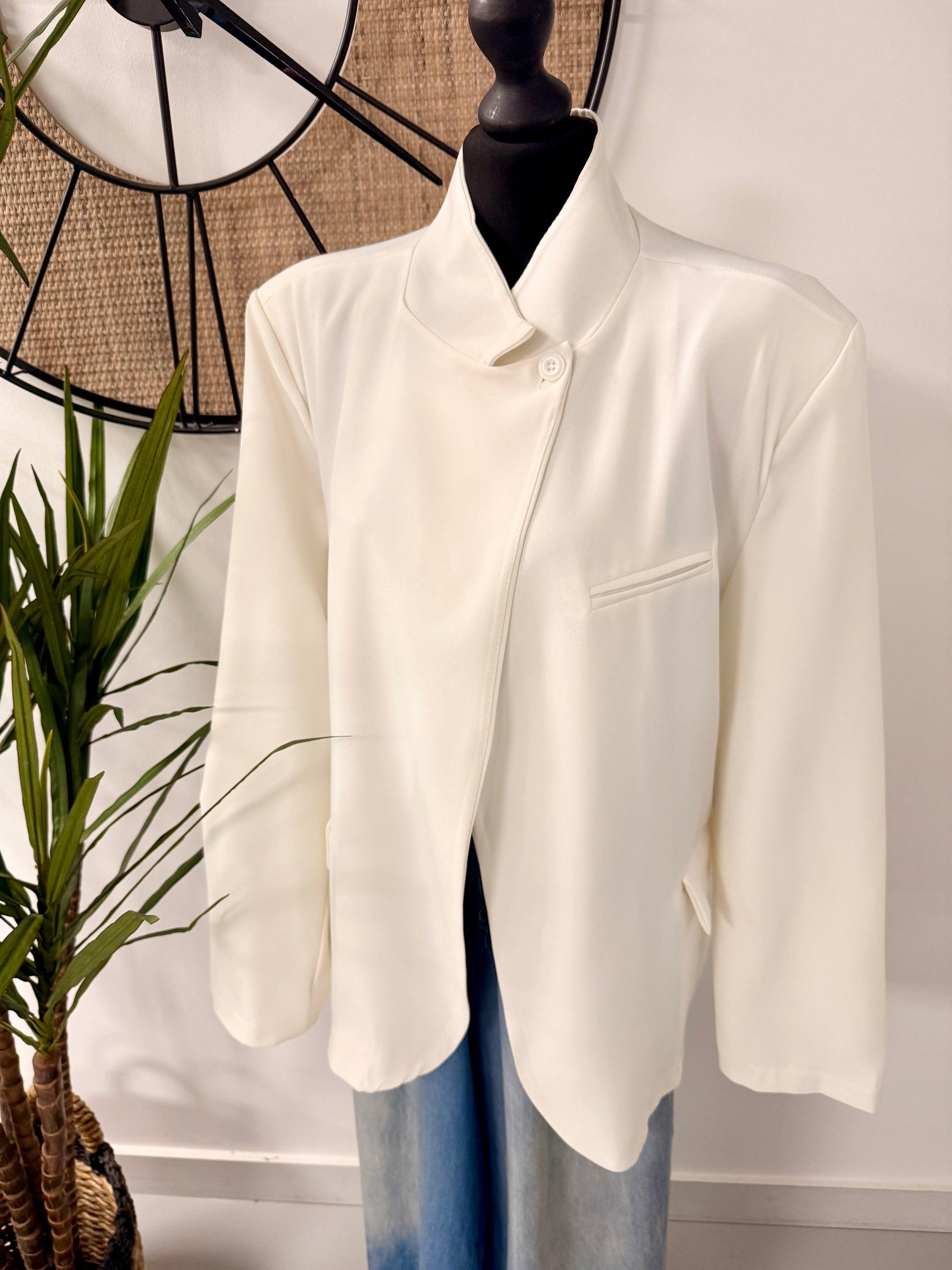 Funnel Neck Blazer - Winter White