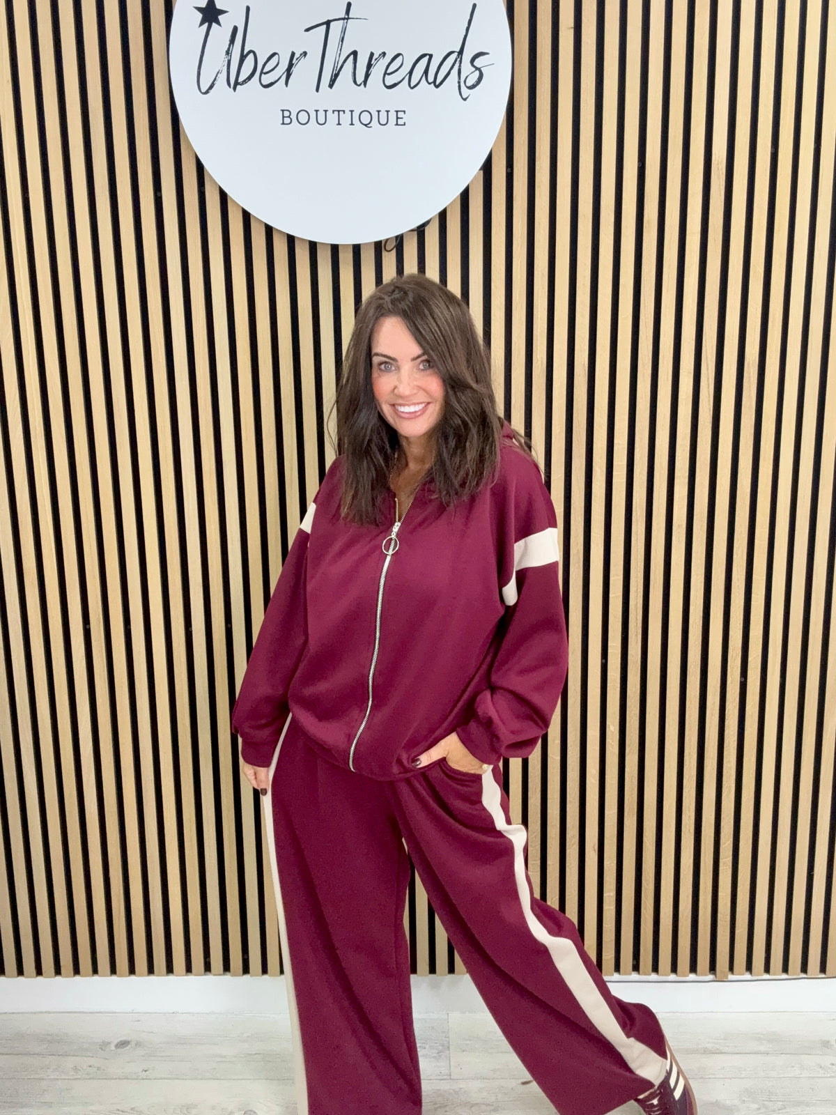 The Stripe Scuba Zip Hooded  Tracksuit - Mulberry