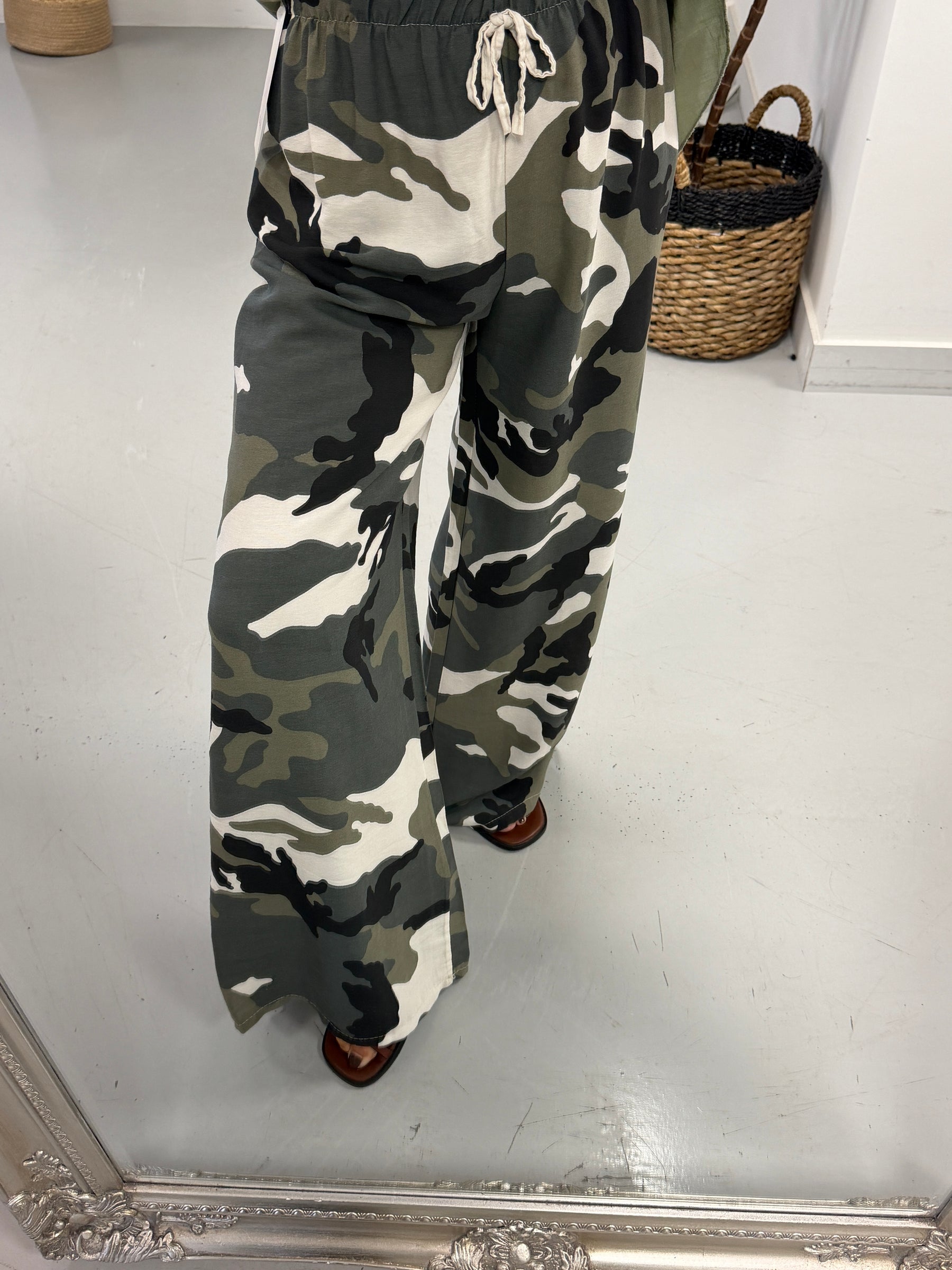 Camo Wide Leg Trousers - Beige