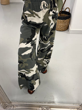 Camo Wide Leg Trousers - Beige
