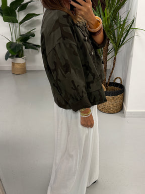 Camo Denim Military Jacket - Dark Khaki