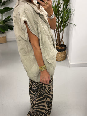 Italian Quilted Floral Embroidered Gilet – Cream (Size 14-18)