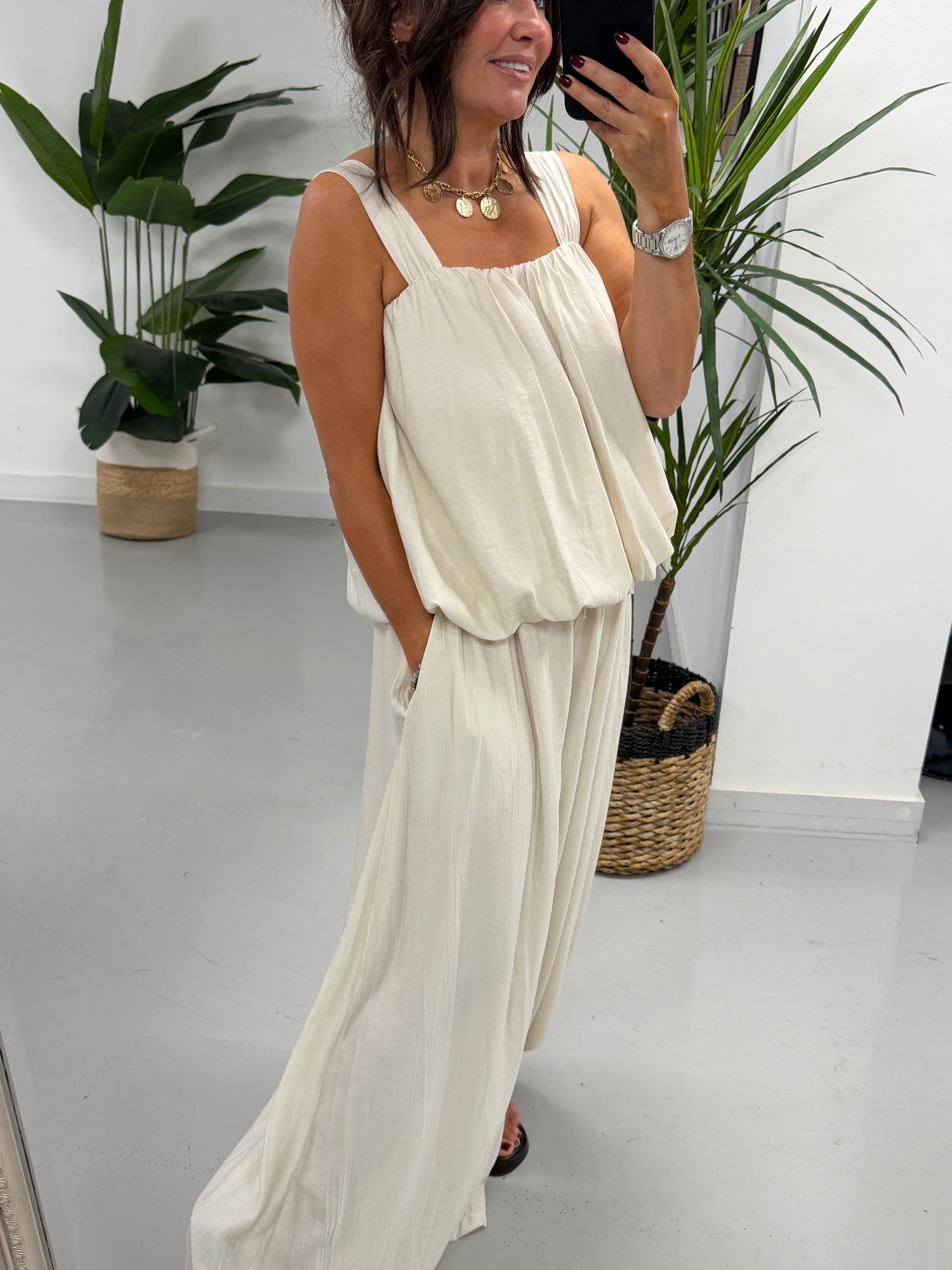 Crinkle Inspired Co Ord  - Cream