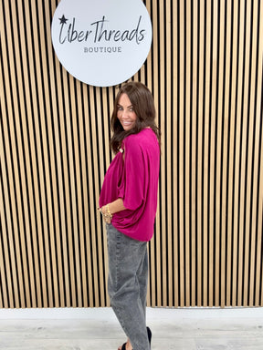 The Calle Cold Shoulder Soft Knit - Magenta
