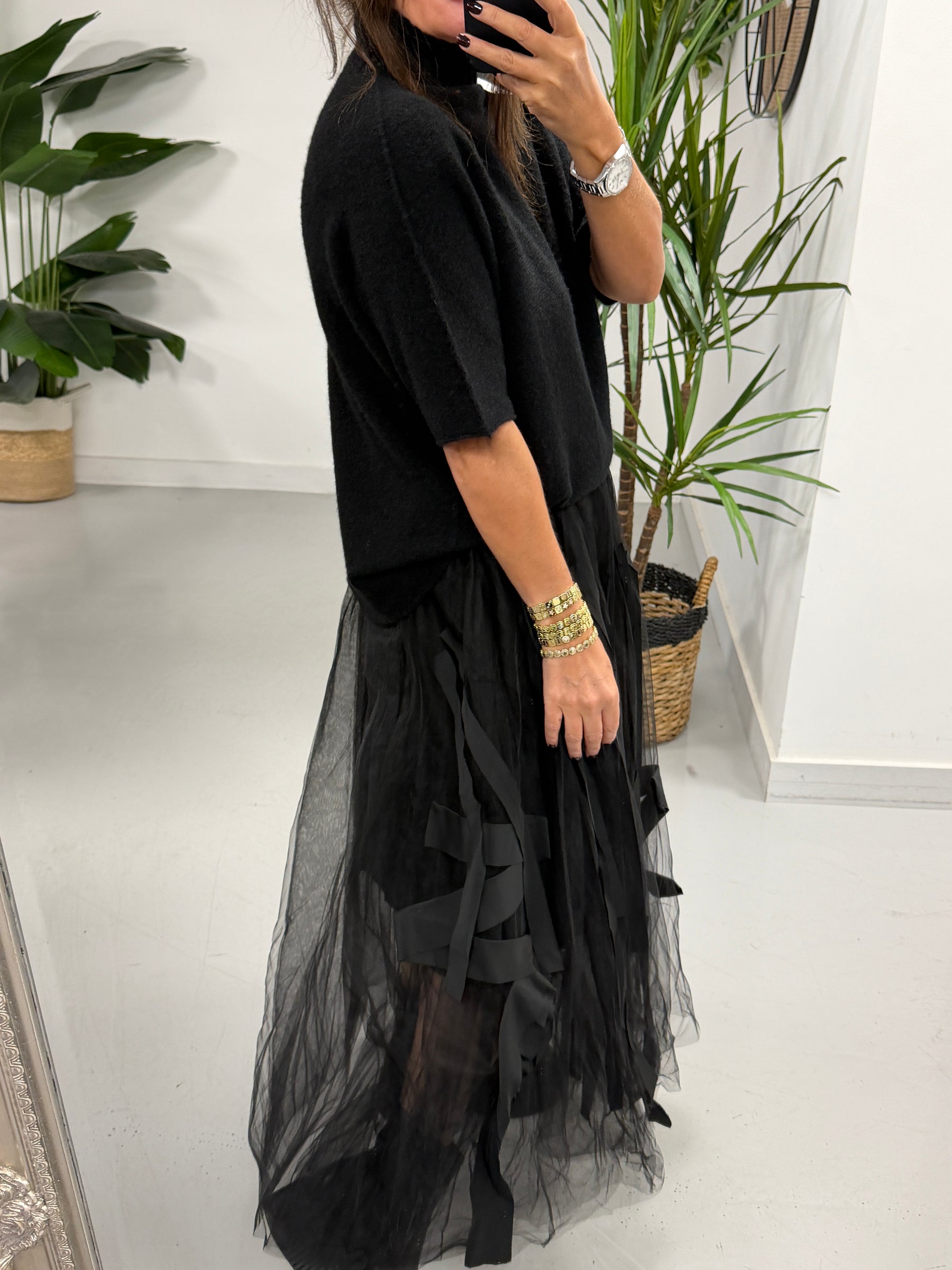 The Bradshaw Ribbon Tulle Skirt - Black (Size 8-12)