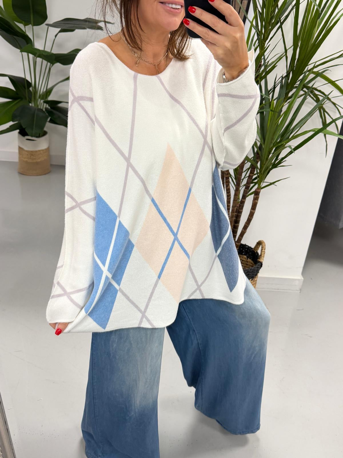 The Argyle Soft Knit - Denim/Baby Pink (Special Buy - No Blue Light Non Returnable)