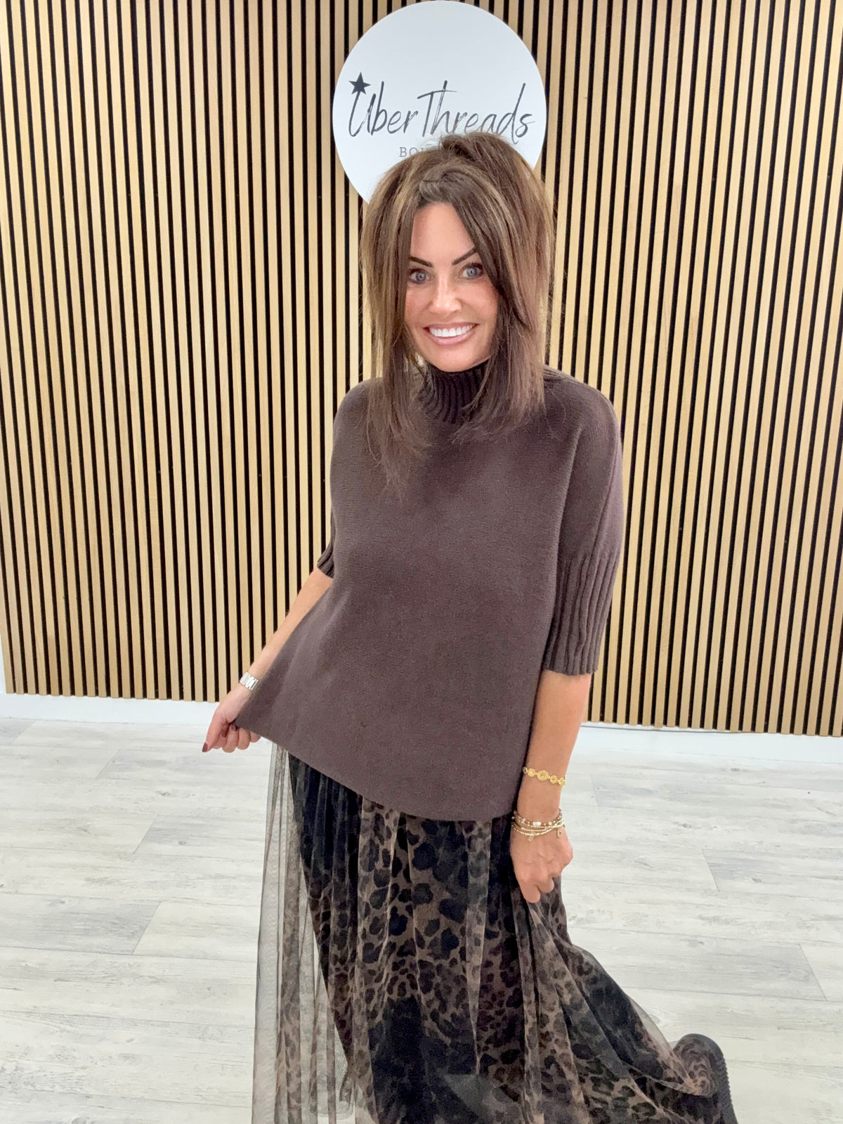 Crop Sleeve Knit - Dark Chocolate