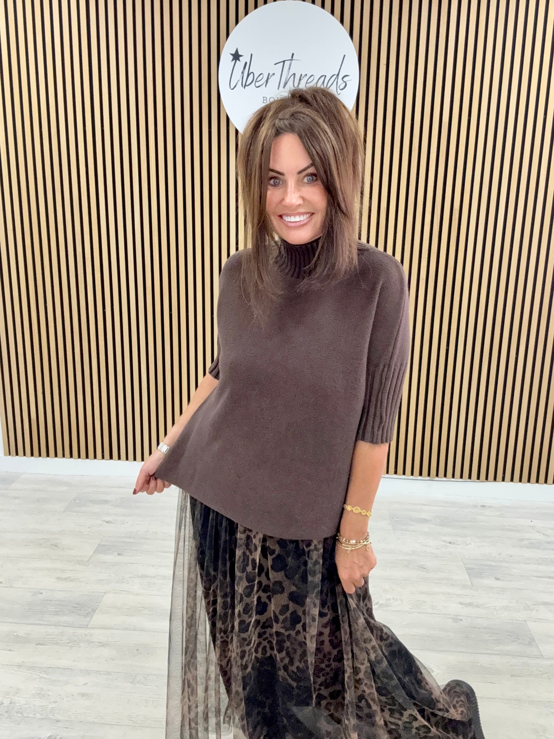 Crop Sleeve Knit - Dark Chocolate