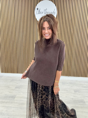 Crop Sleeve Knit - Dark Chocolate