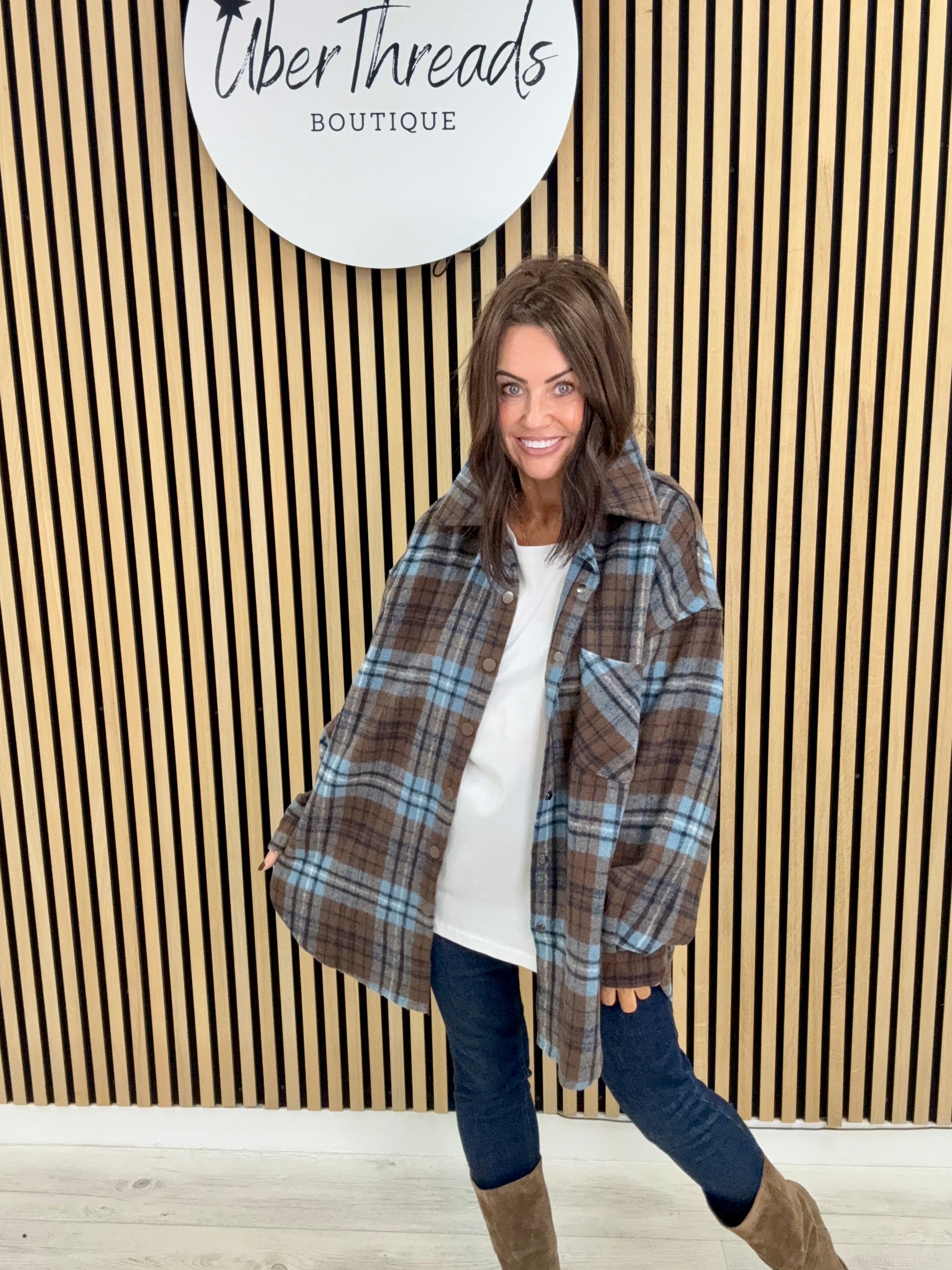 The Autumn Shacket - Chocolate/Blue