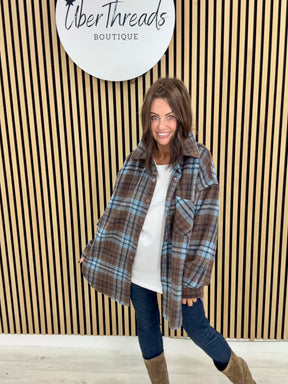 The Autumn Shacket - Chocolate/Blue