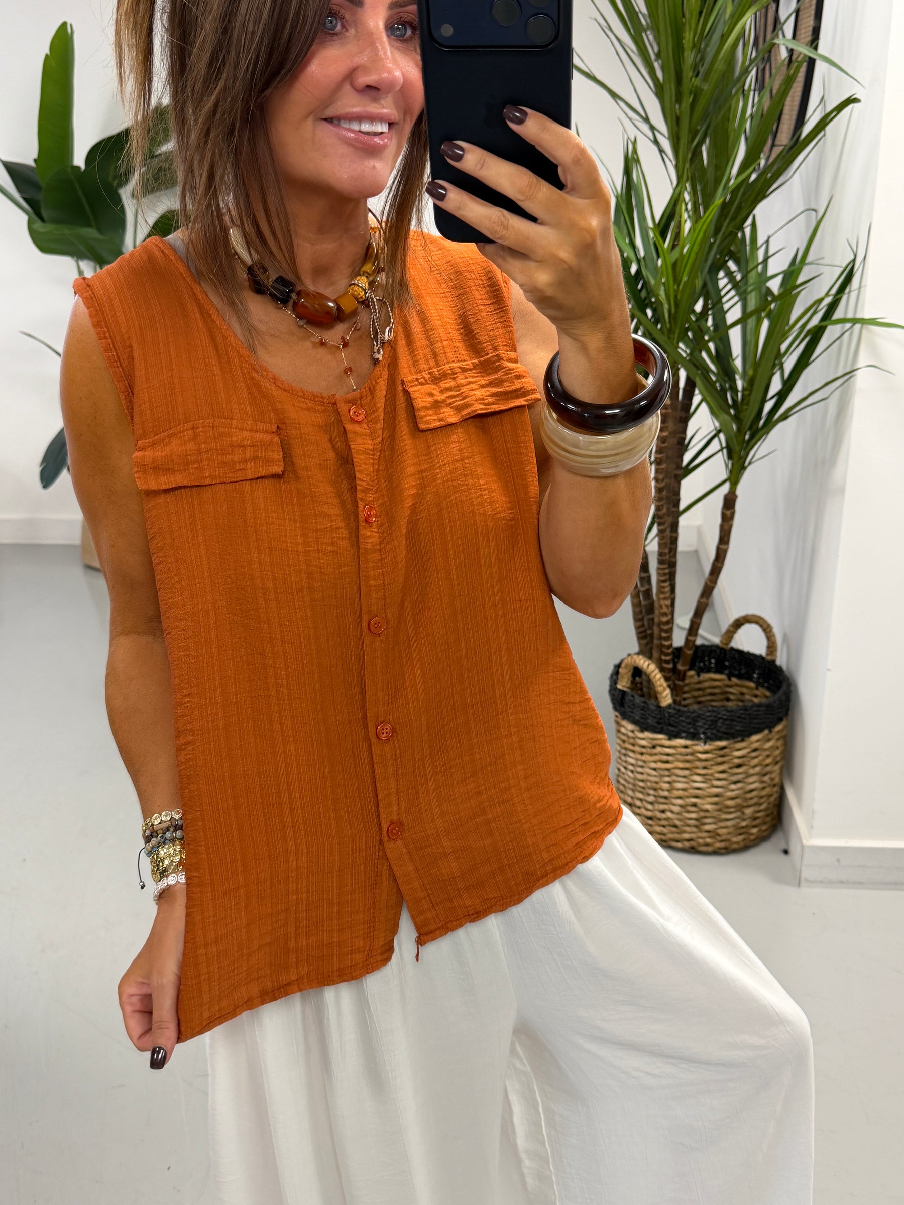 Crinkle Utility Top - Rust