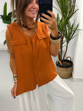 Crinkle Utility Top - Rust
