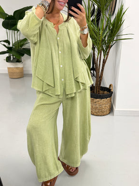 Sahara Ruffle Button Blouse - Pistachio