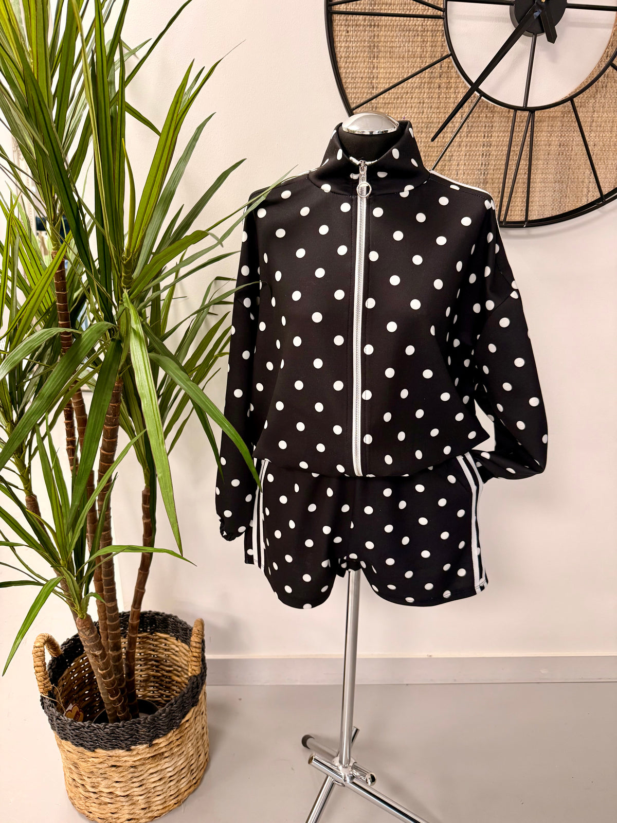 The Polka Stripe Short Set - Black/White