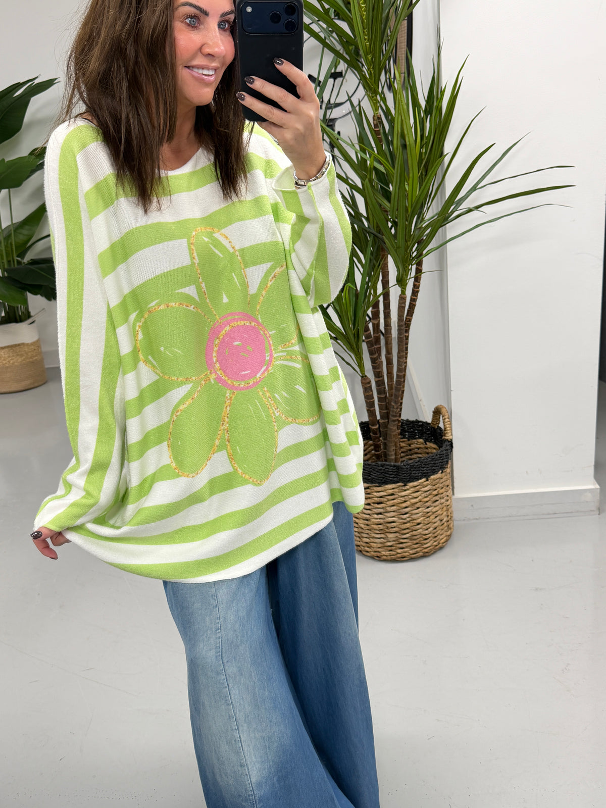 The Daisy/Stripe Soft Knit - Bright Green