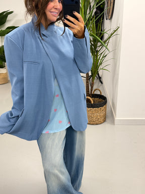 Funnel Neck Blazer - Blue