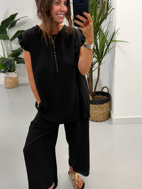 Luna Cropped Frill Two Piece - Black