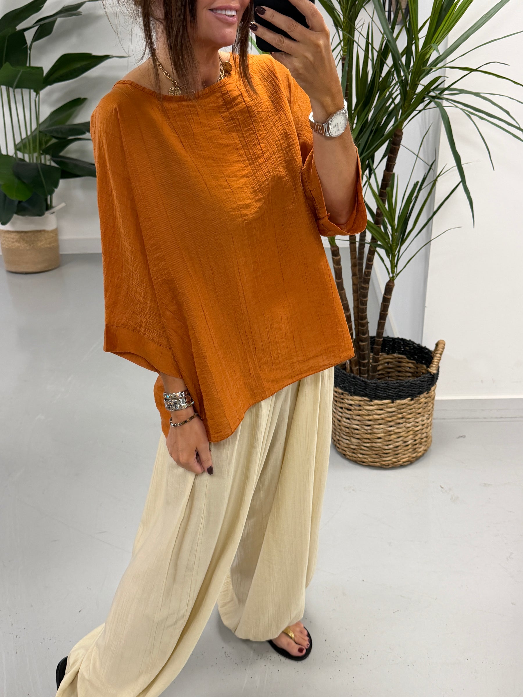 The Crinkle Boxy Tunic - Rust