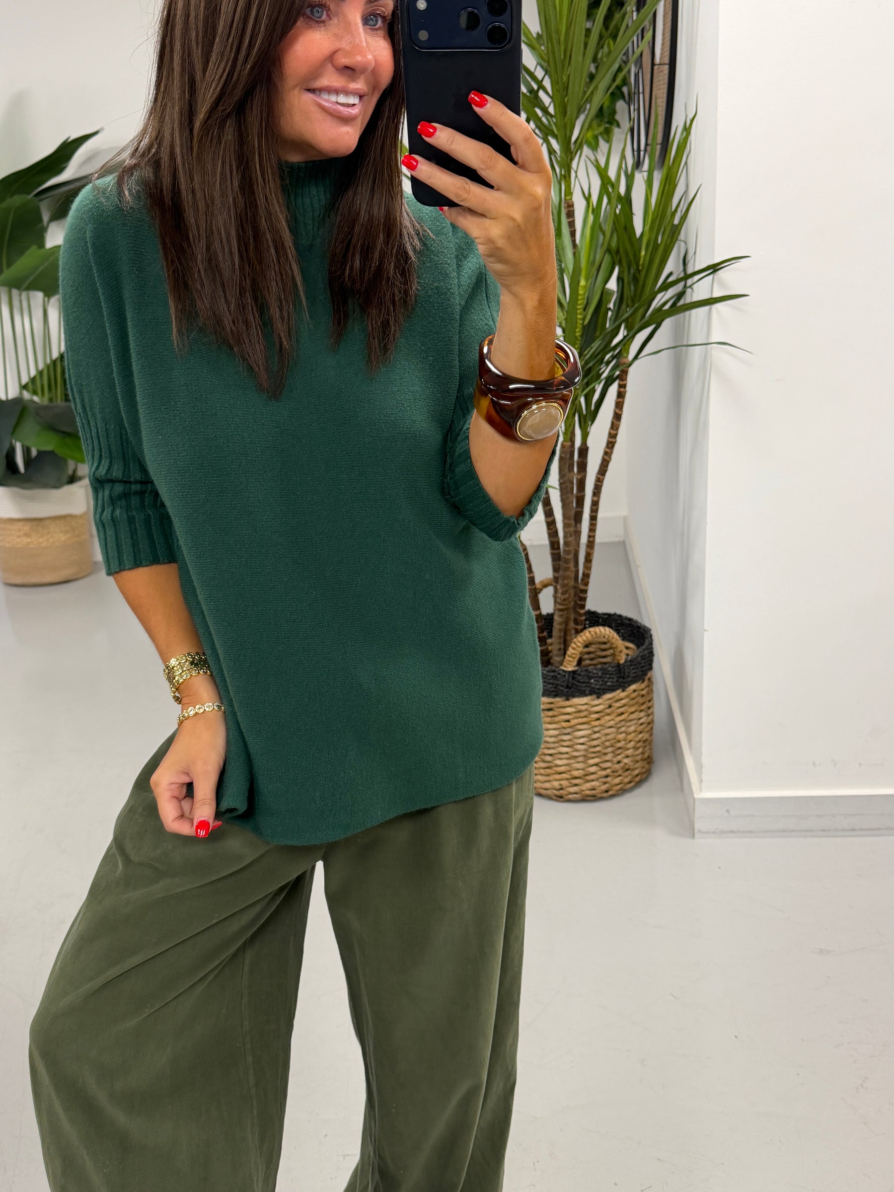 Crop Sleeve Knit - Forest Green