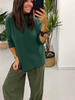Crop Sleeve Knit - Forest Green