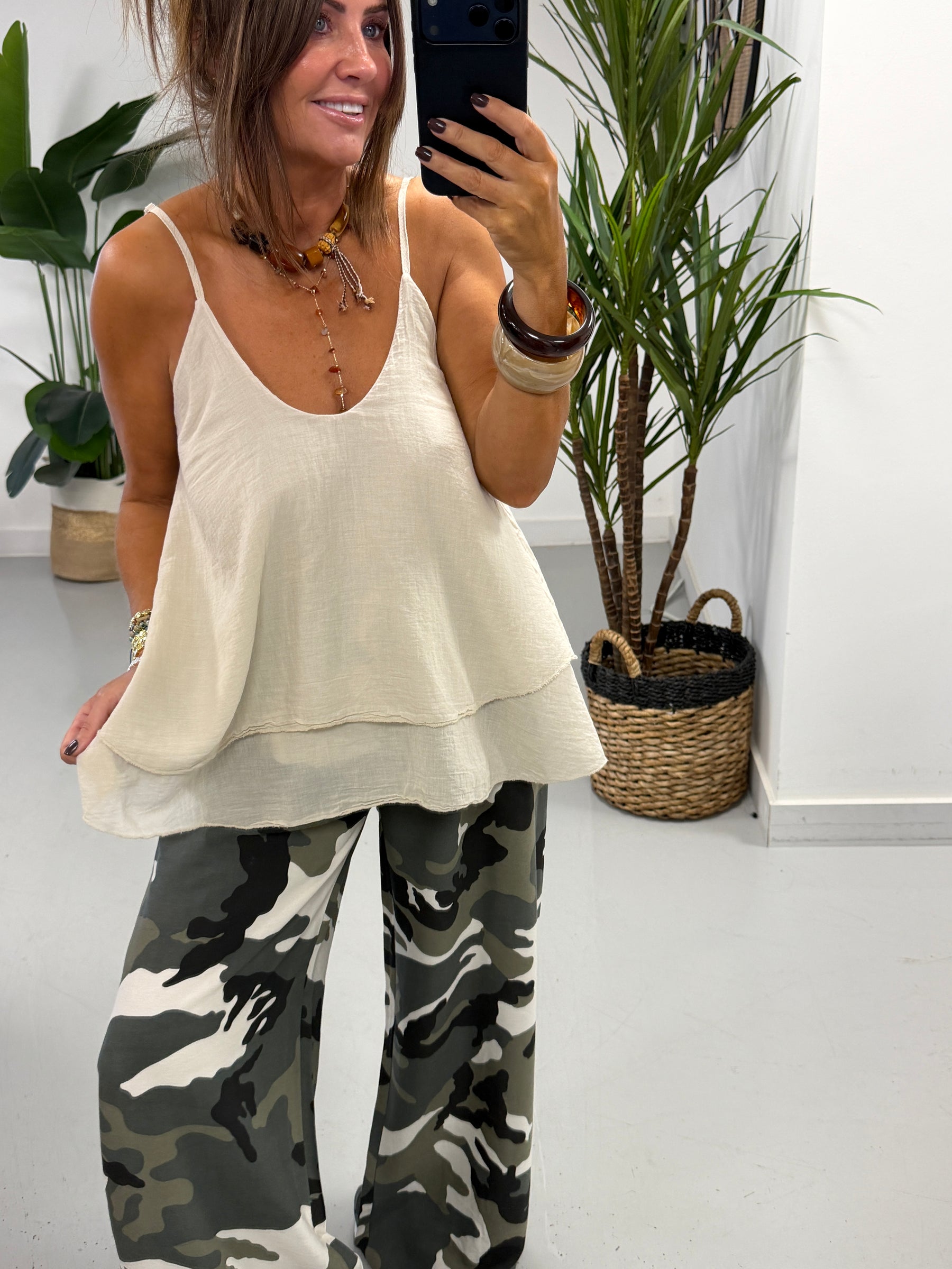 Layered Cotton Cami  - Stone