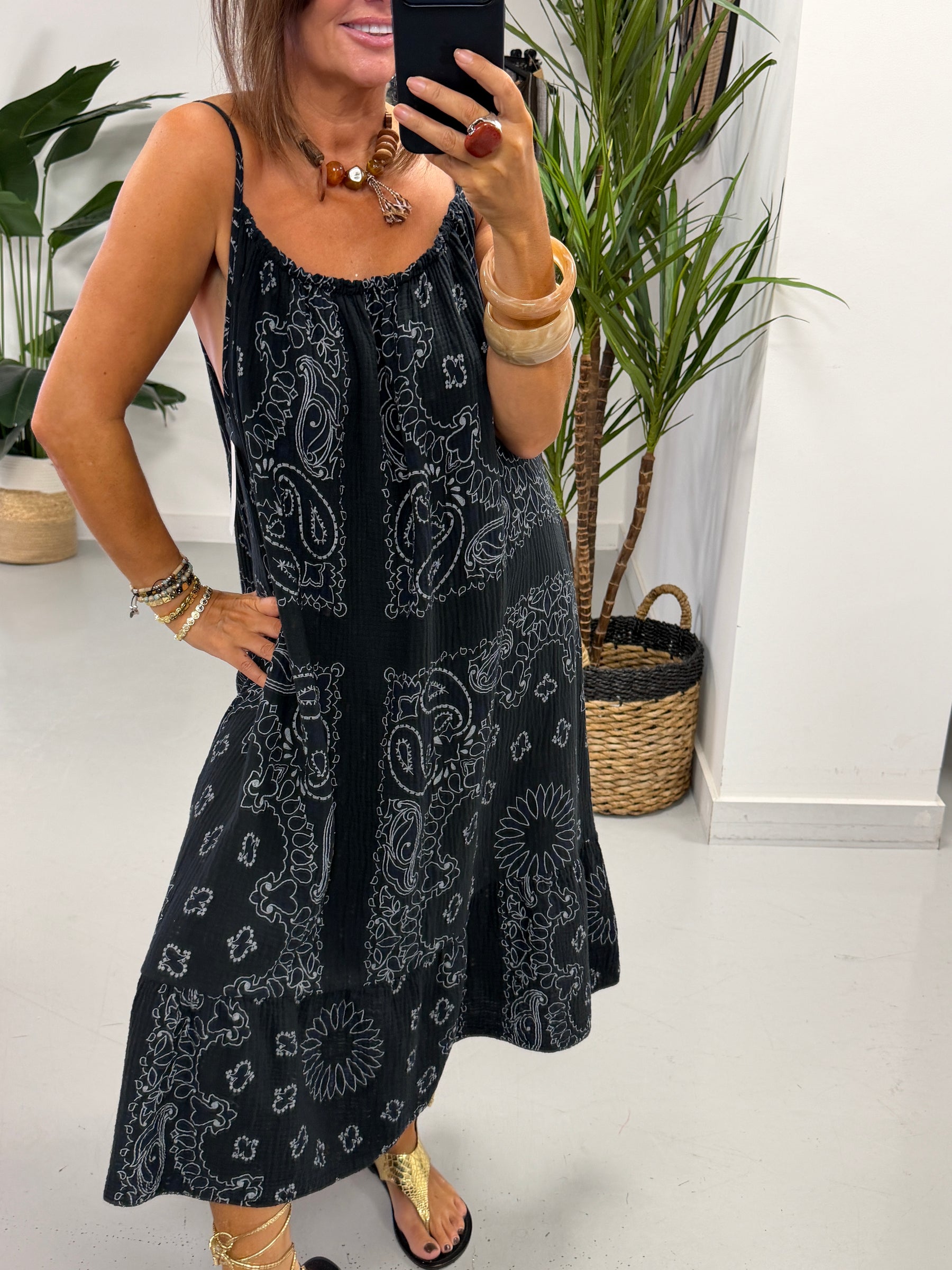 Valencia Bandana Midi Slouch Dress - Black