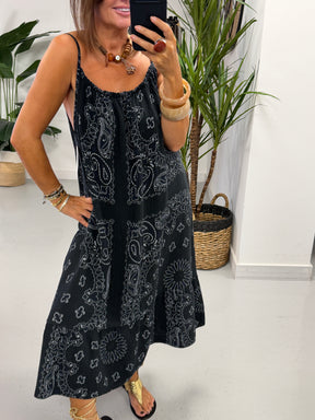 Valencia Bandana Midi Slouch Dress - Black
