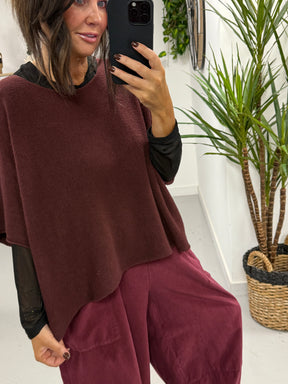 Gracie Crop Sleeve Knit - Mulled Wine