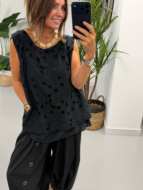 Willow Bloom Layered Tunic - Black