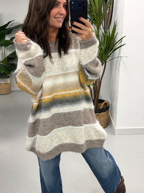 Oversized Stripe Knit Jumper  - autumnal (12-20)