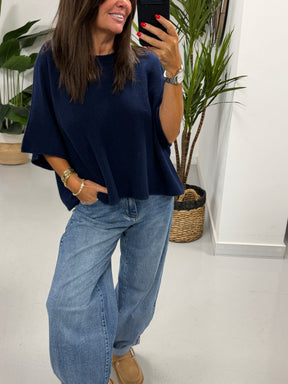 Gracie Crop Sleeve Knit - Navy Blue