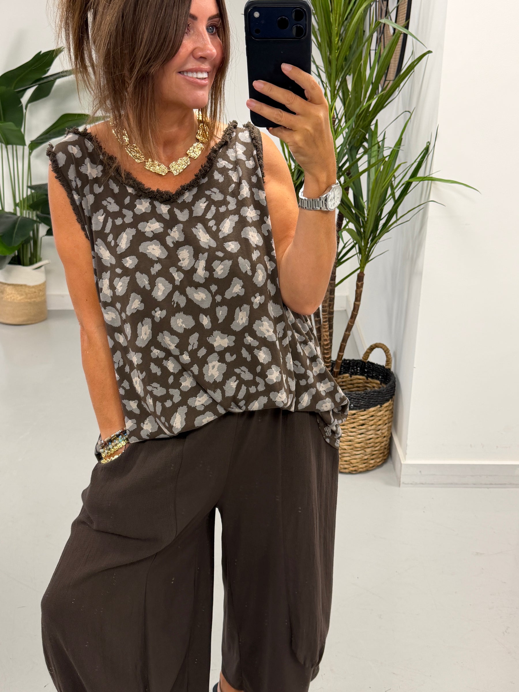 Distressed Animal Vest - Chocolate