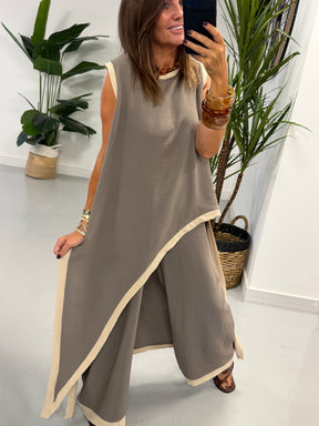 Two Tone Asymmetric Co-ord - Pebble