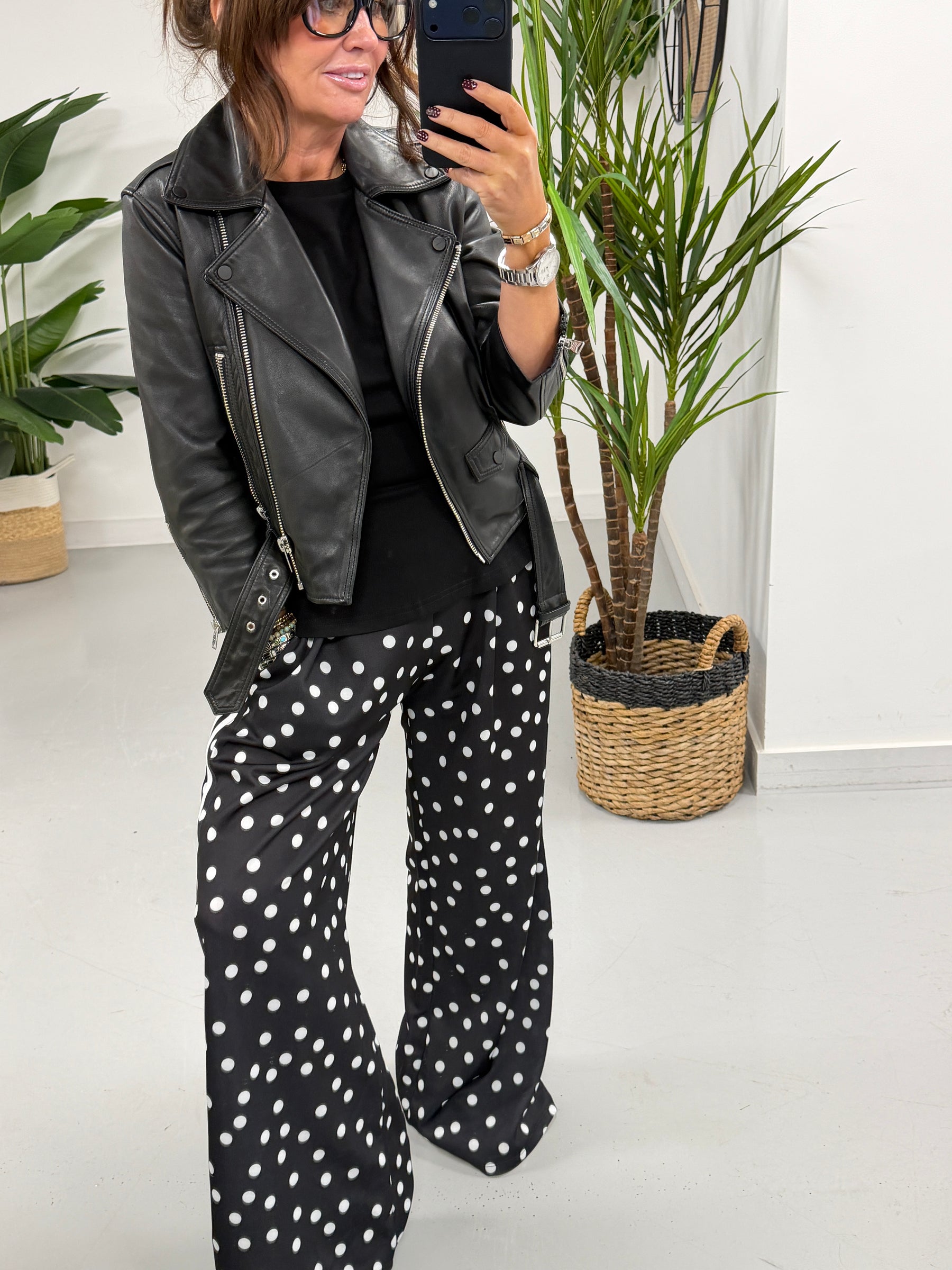 The Polka Stripe Jogger - Black