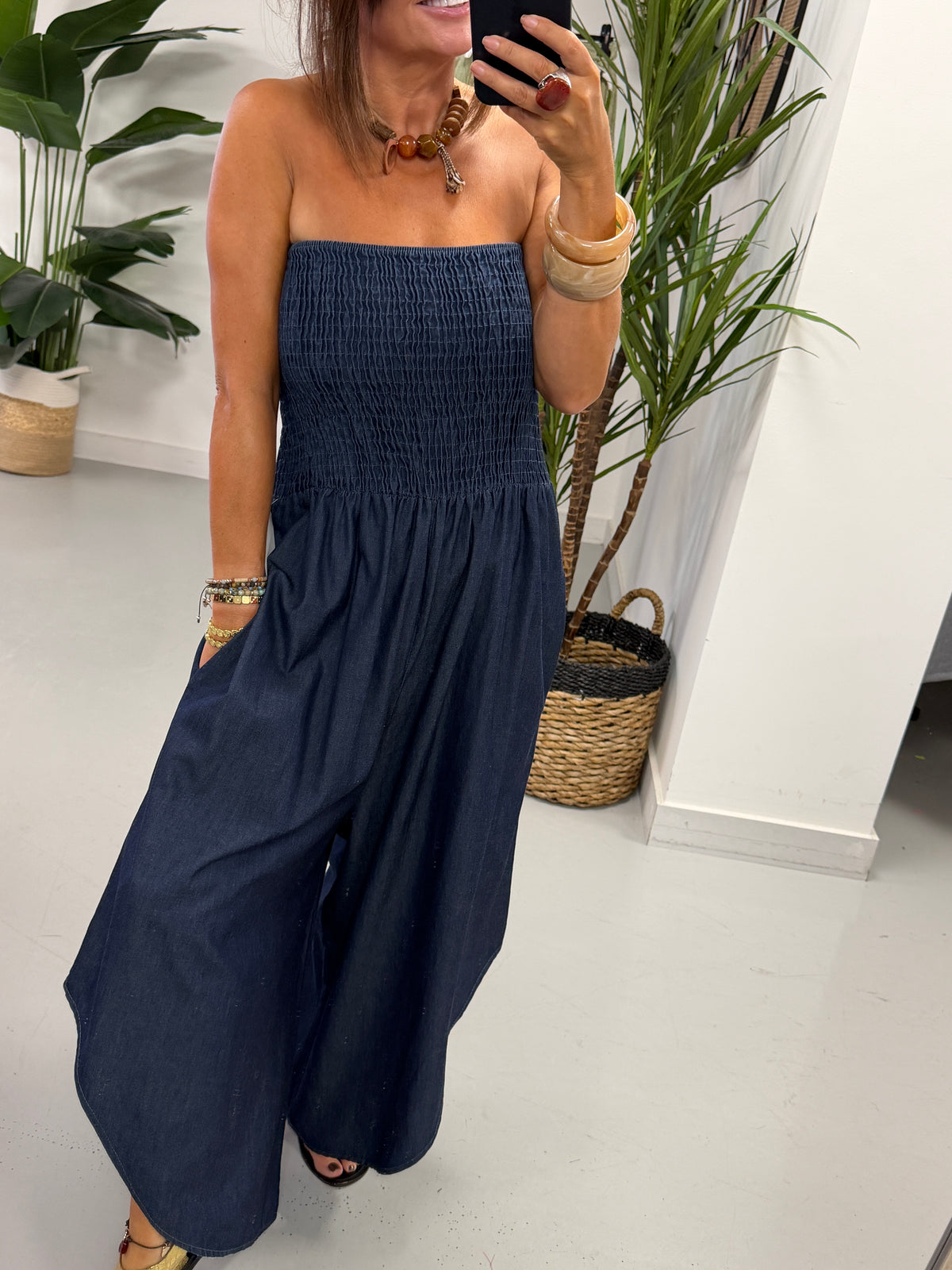 Deniably Denim Bandeau Jumpsuit