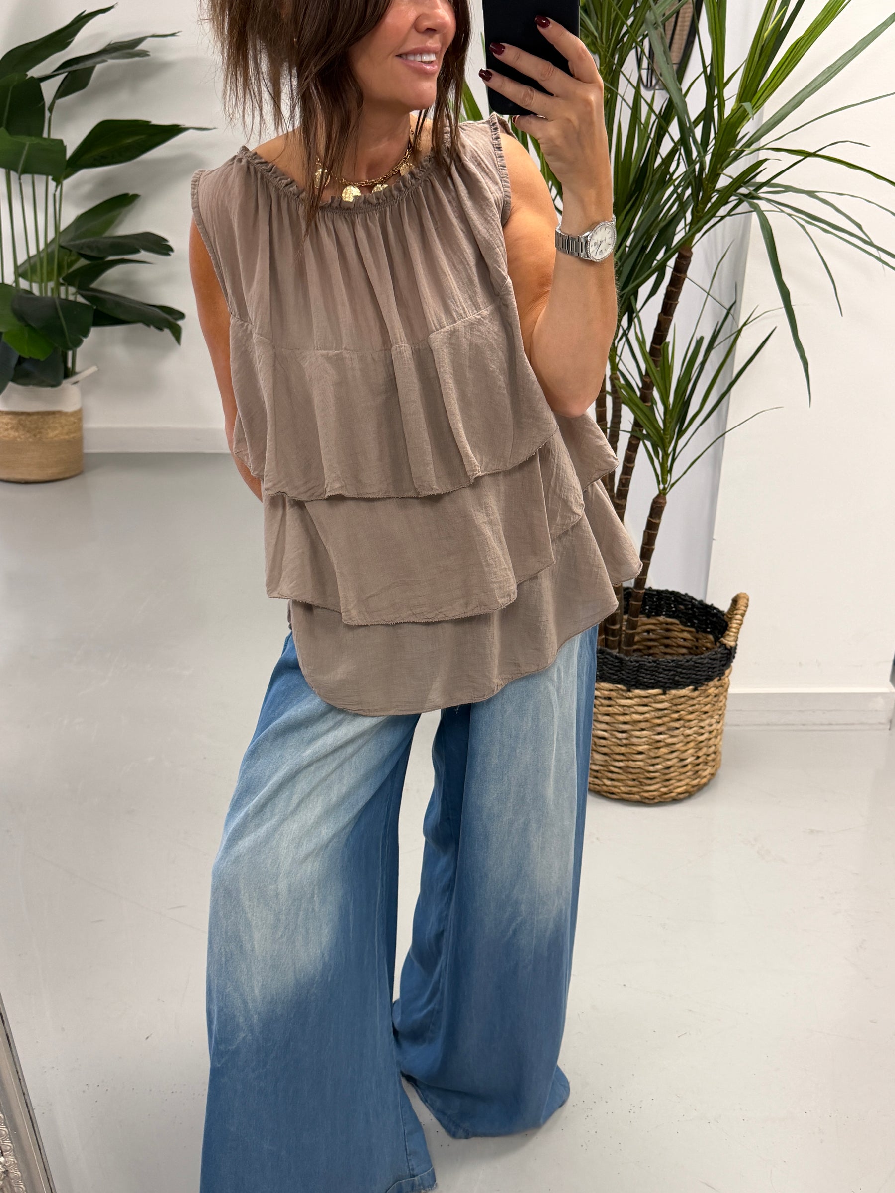 The Rio Ruffle Top - Pebble