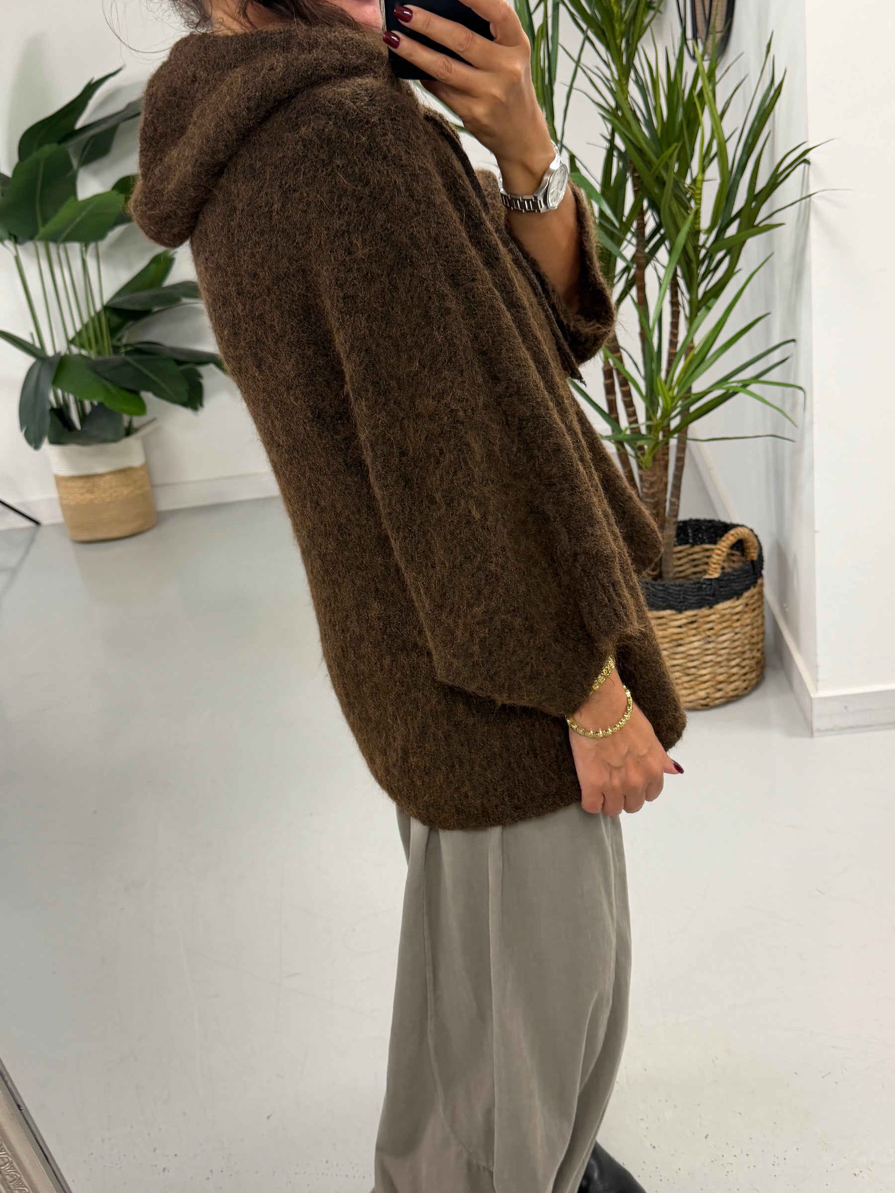 Hooded Zipped Cardigan - Chocolate (Size 12-18)
