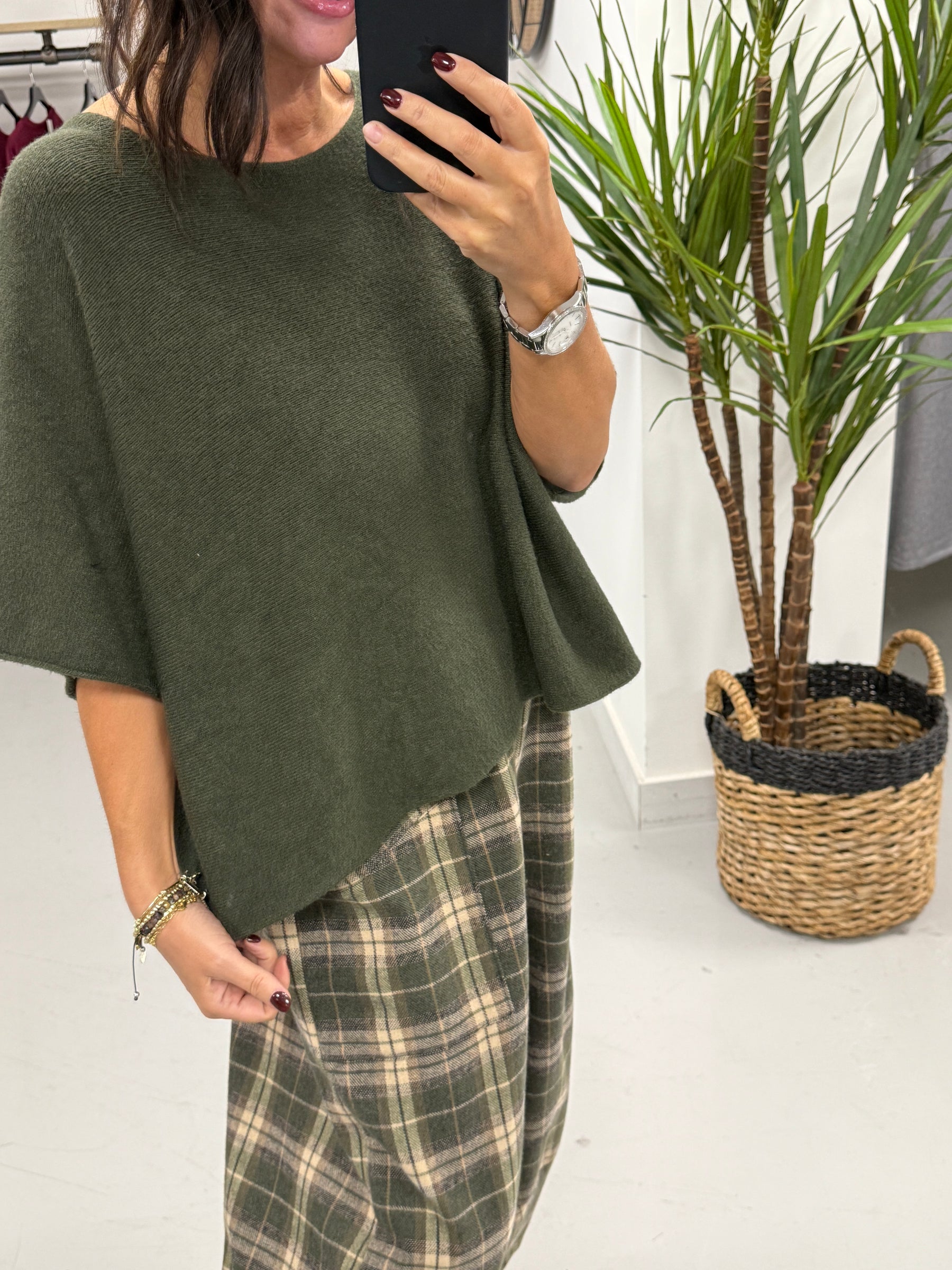 Gracie Crop Sleeve Knit - Khaki