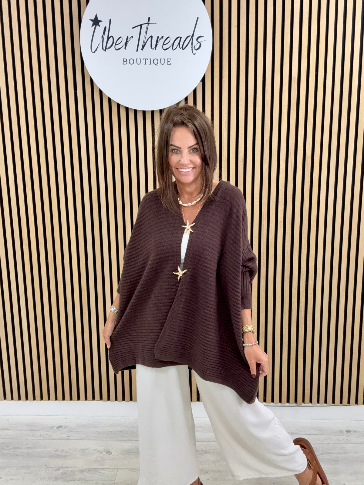 The Ribbed Starfish Cardigan - Chocolate