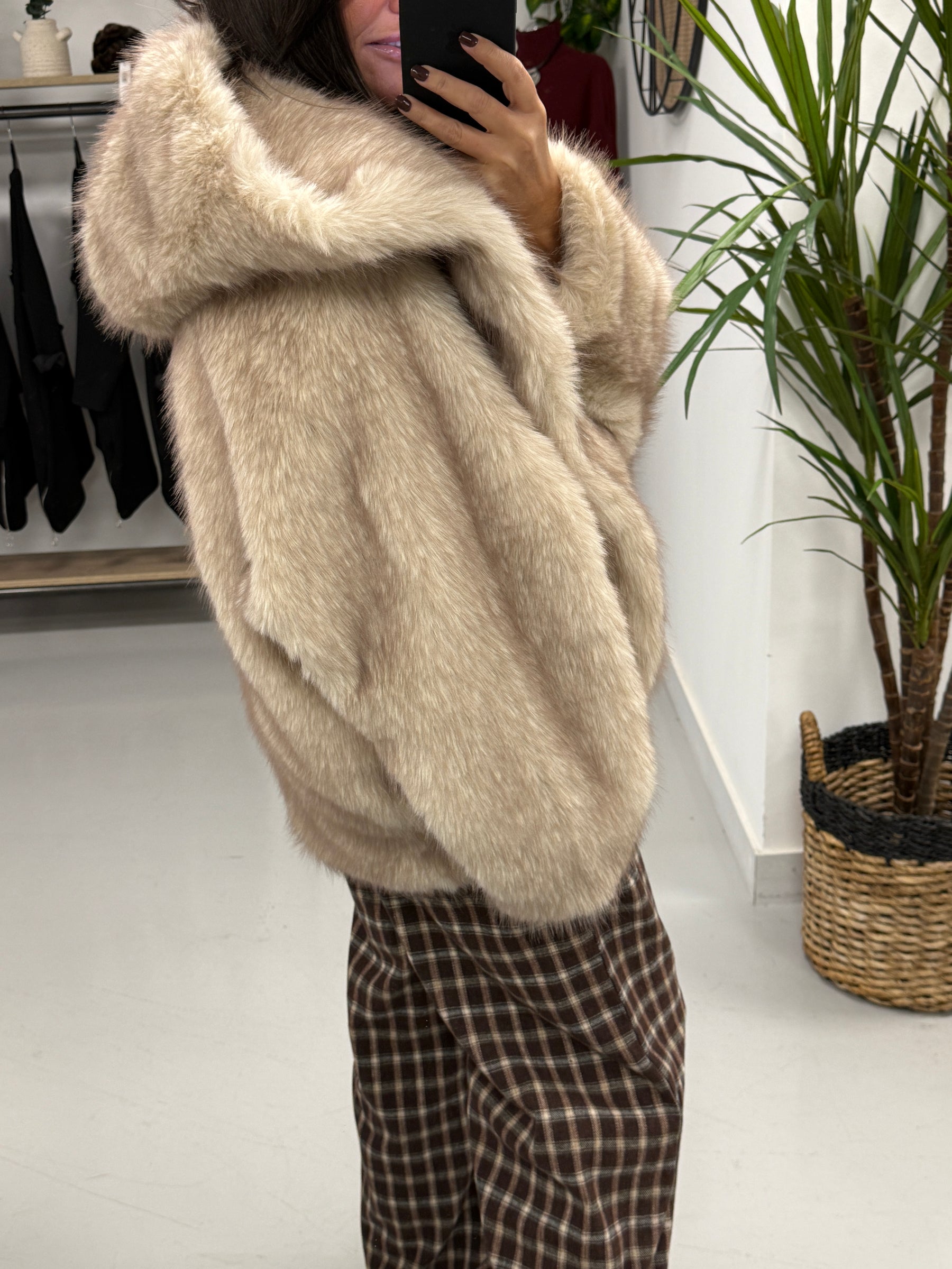 Cream Hooded Faux Fur